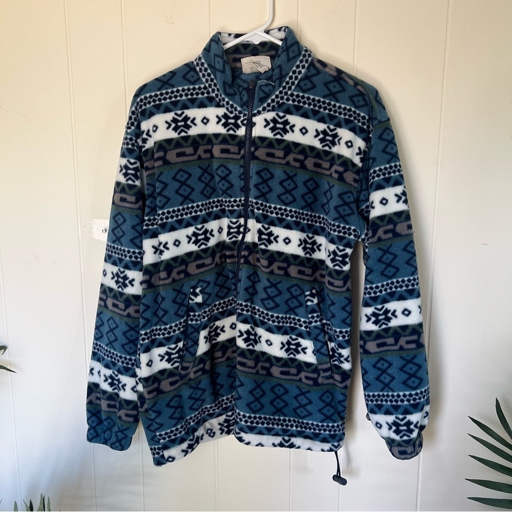 Northern reflection Blue and White Patterned Fleece Jacket size medium